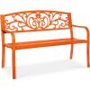 imageBest Choice Products Outdoor Bench Steel Garden Patio Porch Furniture for Lawn Park Deck wFloral Design Backrest Slatted Seat  BrownCarrot