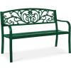 imageBest Choice Products Outdoor Bench Steel Garden Patio Porch Furniture for Lawn Park Deck wFloral Design Backrest Slatted Seat  BrownDark Green