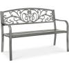 imageBest Choice Products Outdoor Bench Steel Garden Patio Porch Furniture for Lawn Park Deck wFloral Design Backrest Slatted Seat  BrownGrey