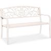 imageBest Choice Products Outdoor Bench Steel Garden Patio Porch Furniture for Lawn Park Deck wFloral Design Backrest Slatted Seat  BrownWhite
