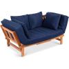 imageBest Choice Products Outdoor Convertible Acacia Wood Futon Sofa Furniture for Patio Balcony Poolside Backyard wPullout Tray Removable WeatherResistant Cushion ampamp 4 Pillows  Navy BlueNavy