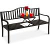 imageBest Choice Products Outdoor Garden Bench with Pullout Middle Table Double Seat Steel Metal for Patio Porch Backyard wWeather Resistant Frame 600lb Weight Capacity  Black