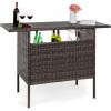 imageBest Choice Products Outdoor Patio Wicker Bar Counter Table Backyard Furniture w 2 Steel Shelves and 2 Sets of Rails  GrayBrown