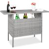 imageBest Choice Products Outdoor Patio Wicker Bar Counter Table Backyard Furniture w 2 Steel Shelves and 2 Sets of Rails  GrayGrey