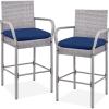 imageBest Choice Products Set of 2 Wicker Bar Stools Indoor Outdoor Bar Height Chairs wCushion Footrests Armrests for Backyard Patio Pool Garden Deck  BrownGrey