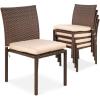 imageBest Choice Products Set of 4 Stackable Outdoor Patio Wicker Chairs wCushions UVResistant Finish and Steel Frame  BrownCreamBrownCream