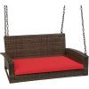 imageBest Choice Products Woven Wicker Outdoor Porch Swing Hanging Patio Bench for Deck Garden wMounting Chains Seat Cushion  BrownRedBrownRed