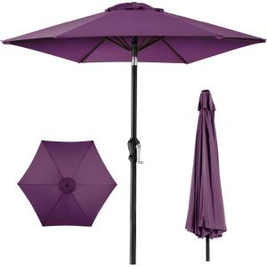 imageBest Choice Products 10ft Market Umbrella Outdoor Sun Shade for Backyard Deck Poolside Table wWoodgrain Pattern Easy Tilt ampamp Crank  Fog GrayAmethyst Purple