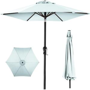 imageBest Choice Products 10ft Market Umbrella Outdoor Sun Shade for Backyard Deck Poolside Table wWoodgrain Pattern Easy Tilt ampamp Crank  Fog GrayBaby Blue