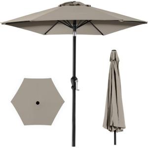 imageBest Choice Products 10ft Market Umbrella Outdoor Sun Shade for Backyard Deck Poolside Table wWoodgrain Pattern Easy Tilt ampamp Crank  Fog GrayBeige