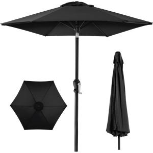 imageBest Choice Products 10ft Market Umbrella Outdoor Sun Shade for Backyard Deck Poolside Table wWoodgrain Pattern Easy Tilt ampamp Crank  Fog GrayBlack
