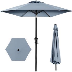 imageBest Choice Products 10ft Market Umbrella Outdoor Sun Shade for Backyard Deck Poolside Table wWoodgrain Pattern Easy Tilt ampamp Crank  Fog GrayBreeze Blue
