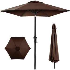 imageBest Choice Products 10ft Market Umbrella Outdoor Sun Shade for Backyard Deck Poolside Table wWoodgrain Pattern Easy Tilt ampamp Crank  Fog GrayBrown