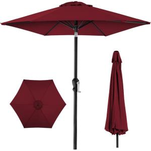 imageBest Choice Products 10ft Market Umbrella Outdoor Sun Shade for Backyard Deck Poolside Table wWoodgrain Pattern Easy Tilt ampamp Crank  Fog GrayBurgundy