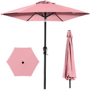imageBest Choice Products 10ft Market Umbrella Outdoor Sun Shade for Backyard Deck Poolside Table wWoodgrain Pattern Easy Tilt ampamp Crank  Fog GrayCarnation