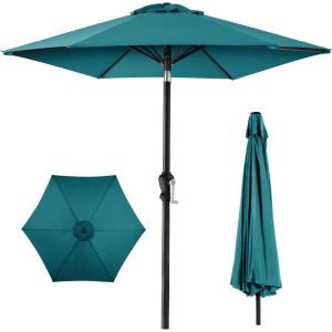 imageBest Choice Products 10ft Market Umbrella Outdoor Sun Shade for Backyard Deck Poolside Table wWoodgrain Pattern Easy Tilt ampamp Crank  Fog GrayCerulean