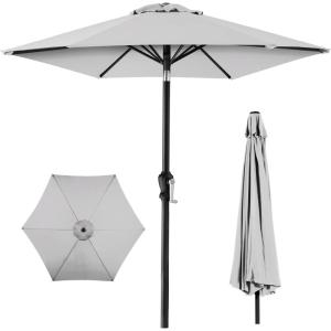 imageBest Choice Products 10ft Market Umbrella Outdoor Sun Shade for Backyard Deck Poolside Table wWoodgrain Pattern Easy Tilt ampamp Crank  Fog GrayFog Gray