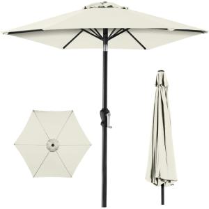 imageBest Choice Products 10ft Market Umbrella Outdoor Sun Shade for Backyard Deck Poolside Table wWoodgrain Pattern Easy Tilt ampamp Crank  Fog GrayIvory