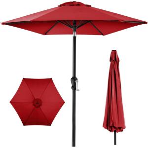 imageBest Choice Products 10ft Market Umbrella Outdoor Sun Shade for Backyard Deck Poolside Table wWoodgrain Pattern Easy Tilt ampamp Crank  Fog GrayRed