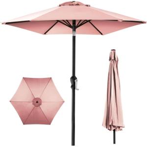 imageBest Choice Products 10ft Market Umbrella Outdoor Sun Shade for Backyard Deck Poolside Table wWoodgrain Pattern Easy Tilt ampamp Crank  Fog GrayRose Quartz