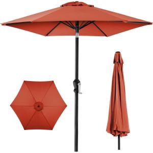 imageBest Choice Products 10ft Market Umbrella Outdoor Sun Shade for Backyard Deck Poolside Table wWoodgrain Pattern Easy Tilt ampamp Crank  Fog GrayRust
