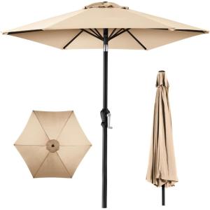 imageBest Choice Products 10ft Market Umbrella Outdoor Sun Shade for Backyard Deck Poolside Table wWoodgrain Pattern Easy Tilt ampamp Crank  Fog GraySand