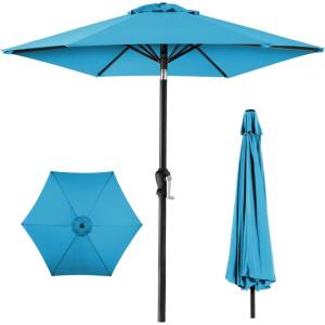 imageBest Choice Products 10ft Market Umbrella Outdoor Sun Shade for Backyard Deck Poolside Table wWoodgrain Pattern Easy Tilt ampamp Crank  Fog GraySky Blue