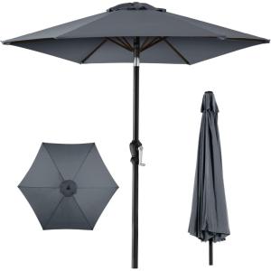 imageBest Choice Products 10ft Market Umbrella Outdoor Sun Shade for Backyard Deck Poolside Table wWoodgrain Pattern Easy Tilt ampamp Crank  Fog GraySlate