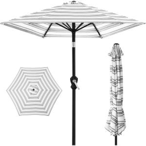 imageBest Choice Products 10ft Market Umbrella Outdoor Sun Shade for Backyard Deck Poolside Table wWoodgrain Pattern Easy Tilt ampamp Crank  Fog GrayStriped Gray