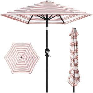 imageBest Choice Products 10ft Market Umbrella Outdoor Sun Shade for Backyard Deck Poolside Table wWoodgrain Pattern Easy Tilt ampamp Crank  Fog GrayStriped Rust
