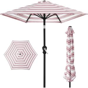imageBest Choice Products 10ft Market Umbrella Outdoor Sun Shade for Backyard Deck Poolside Table wWoodgrain Pattern Easy Tilt ampamp Crank  Fog GrayStriped Burgundy