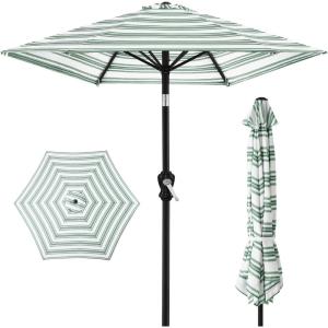 imageBest Choice Products 10ft Market Umbrella Outdoor Sun Shade for Backyard Deck Poolside Table wWoodgrain Pattern Easy Tilt ampamp Crank  Fog GrayStriped Green