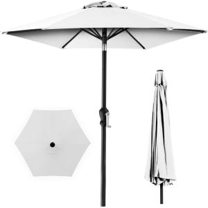 imageBest Choice Products 10ft Market Umbrella Outdoor Sun Shade for Backyard Deck Poolside Table wWoodgrain Pattern Easy Tilt ampamp Crank  Fog GrayWhite