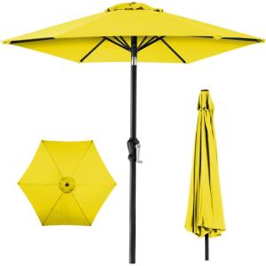 imageBest Choice Products 10ft Market Umbrella Outdoor Sun Shade for Backyard Deck Poolside Table wWoodgrain Pattern Easy Tilt ampamp Crank  Fog GrayYellow