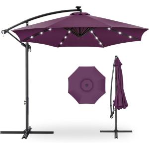 imageBest Choice Products 10ft Solar LED Offset Hanging Market Patio Umbrella for Backyard Poolside Lawn and Garden wEasy Tilt Adjustment Polyester Shade 8 Ribs  TanAmethyst Purple