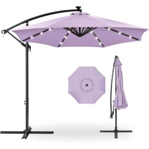 imageBest Choice Products 10ft Solar LED Offset Hanging Market Patio Umbrella for Backyard Poolside Lawn and Garden wEasy Tilt Adjustment Polyester Shade 8 Ribs  TanLavender