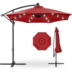 imageBest Choice Products 10ft Solar LED Offset Hanging Market Patio Umbrella for Backyard Poolside Lawn and Garden wEasy Tilt Adjustment Polyester Shade 8 Ribs  TanRed