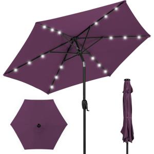 imageBest Choice Products 10ft Solar Polyester LED Lighted Patio Umbrella wTilt Adjustment and UVResistant Fabric  Striped BlackAmethyst Purple