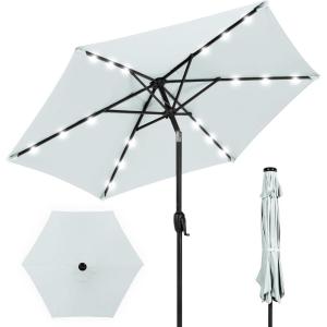 imageBest Choice Products 10ft Solar Polyester LED Lighted Patio Umbrella wTilt Adjustment and UVResistant Fabric  Striped BlackBaby Blue