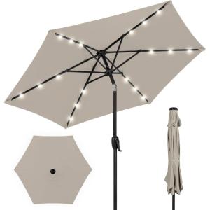 imageBest Choice Products 10ft Solar Polyester LED Lighted Patio Umbrella wTilt Adjustment and UVResistant Fabric  Striped BlackBeige