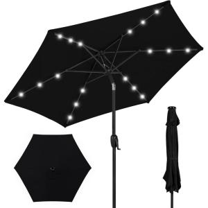 imageBest Choice Products 10ft Solar Polyester LED Lighted Patio Umbrella wTilt Adjustment and UVResistant Fabric  Striped BlackBlack