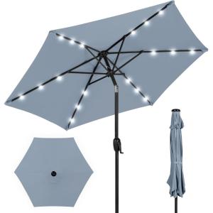 imageBest Choice Products 10ft Solar Polyester LED Lighted Patio Umbrella wTilt Adjustment and UVResistant Fabric  Striped BlackBreeze Blue