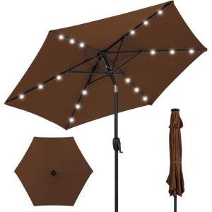 imageBest Choice Products 10ft Solar Polyester LED Lighted Patio Umbrella wTilt Adjustment and UVResistant Fabric  Striped BlackBrown