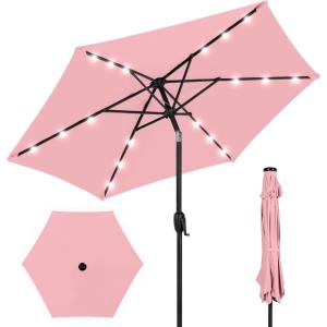 imageBest Choice Products 10ft Solar Polyester LED Lighted Patio Umbrella wTilt Adjustment and UVResistant Fabric  Striped BlackCarnation