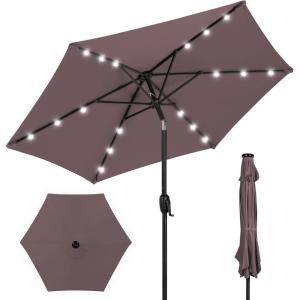 imageBest Choice Products 10ft Solar Polyester LED Lighted Patio Umbrella wTilt Adjustment and UVResistant Fabric  Striped BlackDeep Taupe