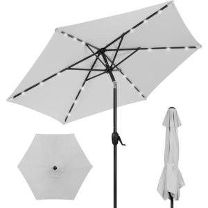 imageBest Choice Products 10ft Solar Polyester LED Lighted Patio Umbrella wTilt Adjustment and UVResistant Fabric  Striped BlackFog Gray