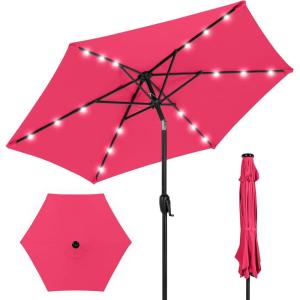 imageBest Choice Products 10ft Solar Polyester LED Lighted Patio Umbrella wTilt Adjustment and UVResistant Fabric  Striped BlackHot Pink