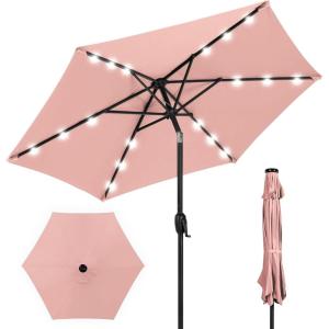 imageBest Choice Products 10ft Solar Polyester LED Lighted Patio Umbrella wTilt Adjustment and UVResistant Fabric  Striped BlackRose Quartz
