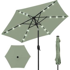 imageBest Choice Products 10ft Solar Polyester LED Lighted Patio Umbrella wTilt Adjustment and UVResistant Fabric  Striped BlackSage Green