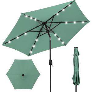 imageBest Choice Products 10ft Solar Polyester LED Lighted Patio Umbrella wTilt Adjustment and UVResistant Fabric  Striped BlackSeaglass